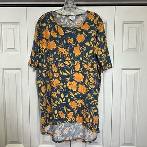 LULAROE Floral Blue and Orange Women's Tunic Top